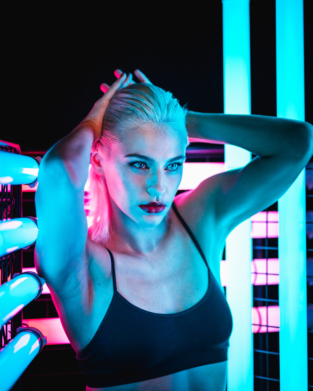 portrait of a model with neons